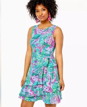 Lilly Pulitzer Ashbourne Banana Split Tropical Print Ruffle Dress M